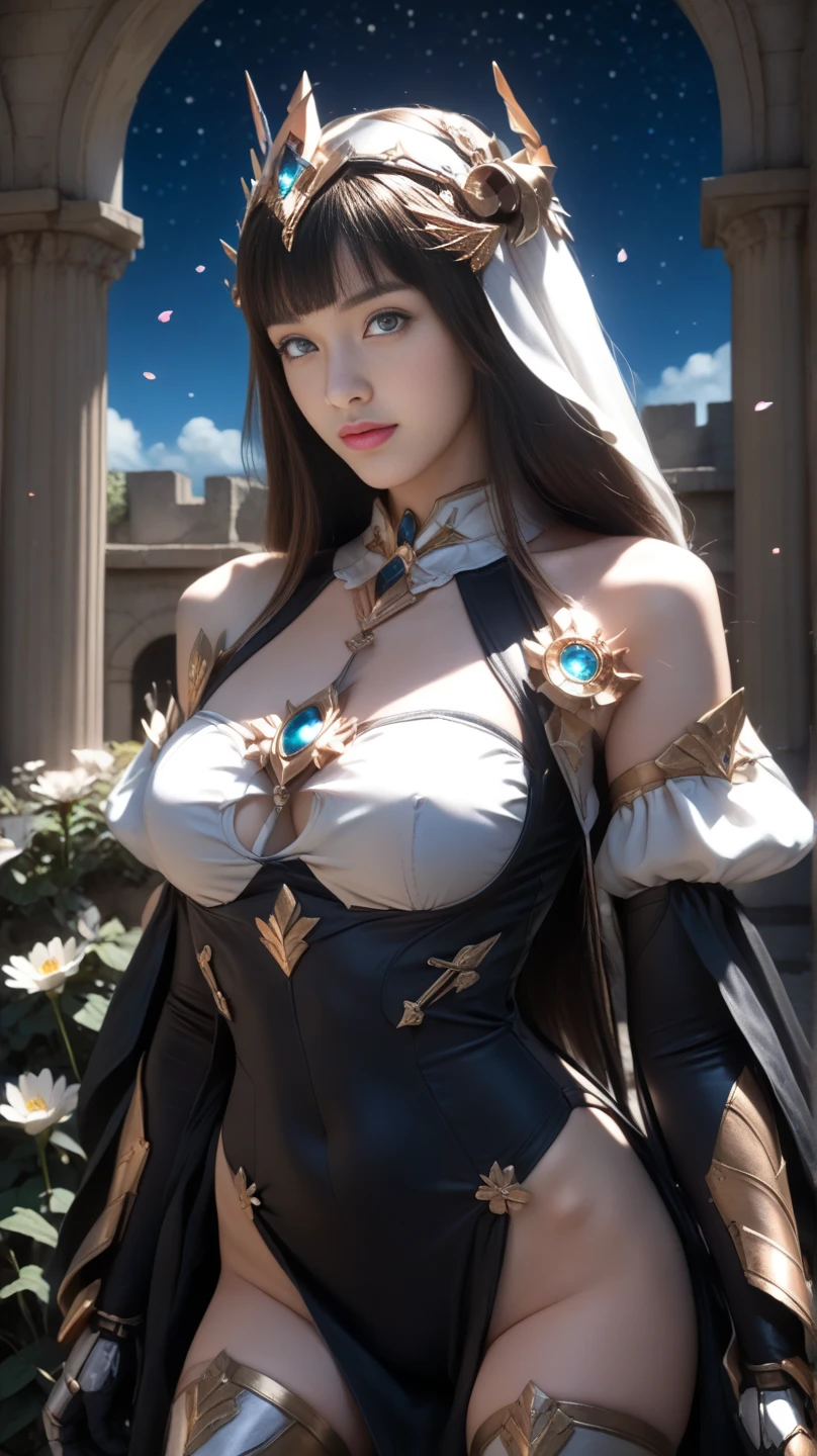 (1girl:1.3), Solo, __body-parts__, Official Art, Unity 8k Wallpaper, Ultra Detailed, Beautiful and Aesthetic, Masterpiece, Best Quality, RAW, Super Fine Photo, Best Quality, Ultra High Resolution, Photorealistic Photorealism, Sunlight, Full Body Portrait, Amazing Beauty, Delicate Face, Vibrant Eyes, (From the Front), Detailed Face, Gorgeous, Highly Detailed Skin, Realistic Skin Details, Visible Pores, Sharp Focus, Volume Fog, 8K uhd, DSLR, high quality, film grain, fair skin, photo realism, brunette hair, brunette hair, breasts, open eyes, split sleeves, tight, transparent, dress, pink, black privacy, jewelry, gold accessories, gorgeous accessories, complex, delicate lips, long hair, medium breasts, outdoors, closed lips, petals, peach blossoms, rabbit ears, standing, dynamic pose, upper body