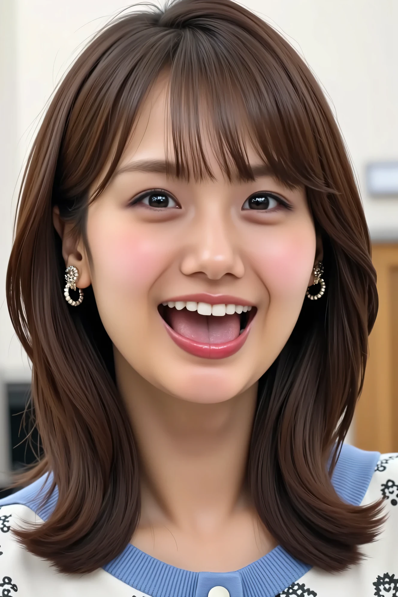 ((( high definition , top quality, very detailed, masterpiece ,  high-definition detailed photos , realistic , Real people々 , Super precise skin  ))) ,    , (   from before  ) , Full Body ,  Pre-shot ,  viewer , ( giggle face , open mouth wide . stick out the tongue ) , { wear a sports bra and denim shorts : 1.8 } , black hair ,    medium hair , medium breasts , { opposite, from the front : 1.8 } ,  dark time at dawn   , (( keep your hair behind your ears : 1.8))  , { nsfw ｝,  