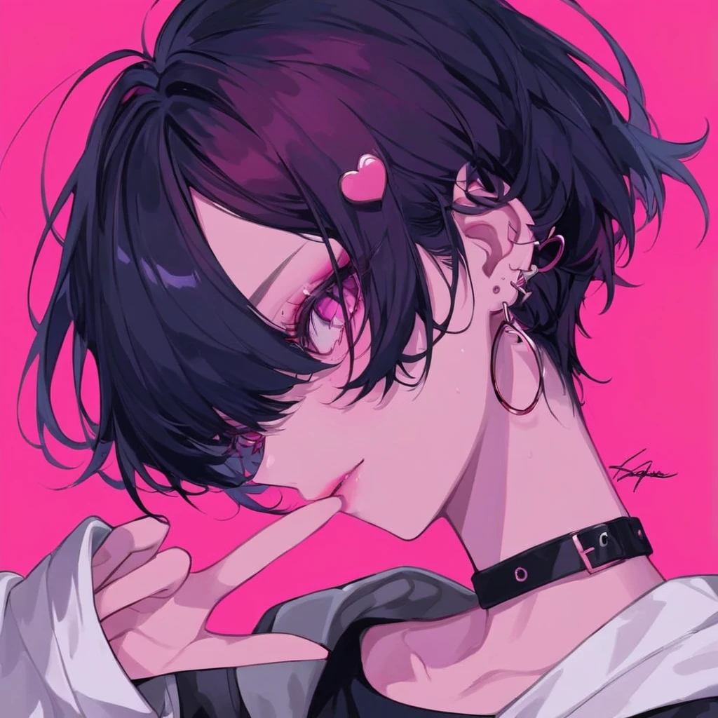 Pretty anime girl with smeared mascara from crying on a call with a retro cell phone, white background with focus on his face