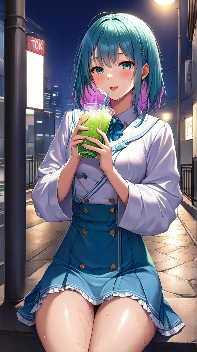 ((Highest quality)), ((masterpiece)), (detailed), Perfect Face, Black short hair, One person, Beautiful light, Black Suit,Wide-angle lens,Making a drink ,Background Green Fill