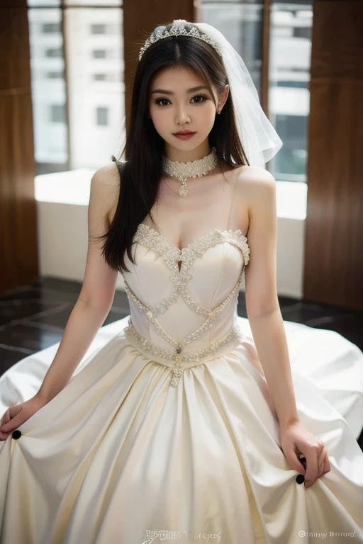 Female Adventurer, whole body, Game Art Style, (masterpiece), Highest quality, High resolution, 4K, 8k, Detail View, Intricate details, Cinema Lighting, Great quality, 1 person、Elegant red and white lace style dress、A red and white line dress made of intricate and artistic lace、Pretty dress、Super Luxury Dresses、Beautiful black hair, Great Shade, Soft lighting, To the camera, Perfect Eyes