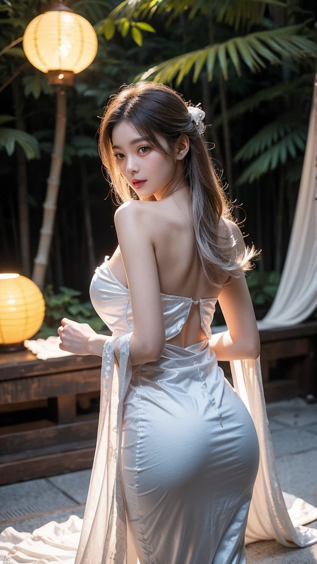 (Photorealistic:1.8, Highest quality:1.8,8K masterpiece:1.8,High resolution,Mastepiece:1.8,RAW Photos,Cinematic lighting)、
((Flat Color))、((colorful))、((浮かぶcolorfulな水))、1 female、break、body paint、Feminine beauty、Warm body type、 1.8、Sexy Random Pose、Back view、
Long Hair、Silver Hair、micro mini dress