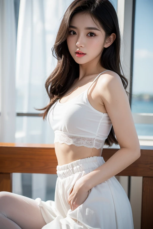 Araf woman in white lingerie posing for photo、Gorgeous Chinese models、White bra、beautifull asian girl ever、Japan person model、goddess of Japan、sultry body with sexy belly、a sexy girl、smooth translucent white skin、An Asian girl、beautiful body and face、sexy facial expression、sexy pose、beautiful asian woman