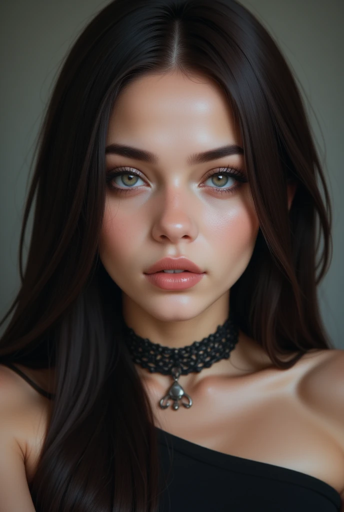 ((best quality, 8k, full body 1 girl, beautiful girl realistic, high resolution)) A photorealistic portrait of a young Moroccan italian woman. she has tanned skin, she is incredibly beautiful. the skin is extremely detailed, she has a dimple and she has well-detailed hazel eyes, she has a cat-like look and she has pretty facial features. She has smooth, detailed hair and she is elegant. Her face is realistically detailed symmetrical, realistic facial proportions, extremely detailed natural texture Dark brown hair. Her body is perfect and well detailed, she has a large, well-raised chest and a slim waist, she has beautiful hips and a large buttocks that are well rounded and detailed. she wears mascara and her makeup is well detailed, she has pretty eyes and a pretty line of eyeliner, she has a pretty beauty spot above her very realistic lip. fine detail, rich colors, hyper realistic realistic texture, dramatic lighting, unreal engine, trending on artstation, cinestill 800 tungsten, photo realistic, high quality, high resolution, sharpness, extremely detailed, cinematic lighting, 8k