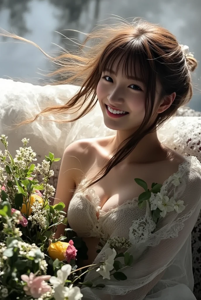 ((masutepiece))、Pitch black room、(Facing the front)、Your face and upper body will fill the entire screen....、Enlarge photo、beautiful female model, ( hight resolution, ultra-detailliert), Backlighting, Bare shoulders, 28 year old、Model Woman, Black background,white  hair,length hair、Red dress、Narrow chest、small tits、 upper dynamic angle,  Smirking expression, light Particle、Close to the camera、 Off shoulder dress, black rose petals,(Looking at the camera)、(Light reflected in the eyes)