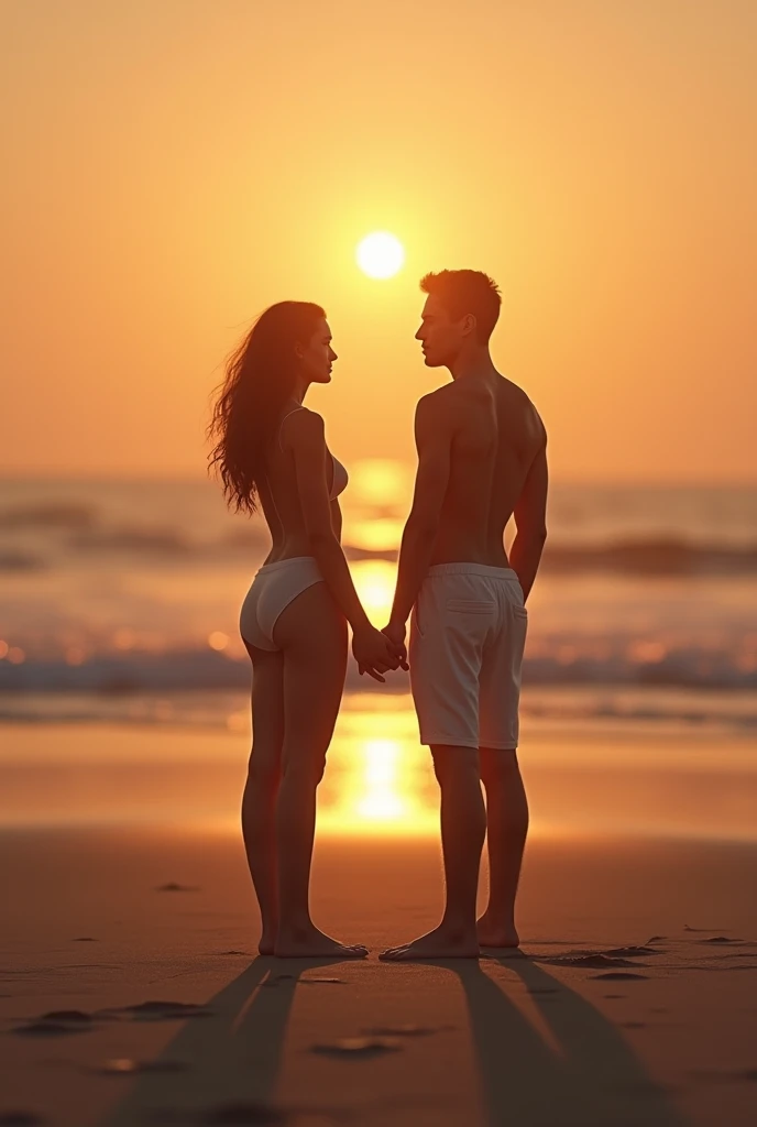 Create a vibrant and inspiring image for the pre-launch of a natural weight loss supplement campaign, aimed at Projeto Verão. The image must feature a prominent countdown, with a background that refers to summer (such as a beach at sunset with palm trees), warm and attractive colors such as yellow, orange and blue. Include the text ‘The secret to a summer body is coming!’ in a sleek, modern font. Add a physically fit feminine and masculine silhouette, like soft shadow, suggesting transformation. Highlight the SR Suplementos logo in a discreet but visible position. The design should be optimistic, vibrant and convey energy and confidence., Minimalism, Realism, UHD, highres