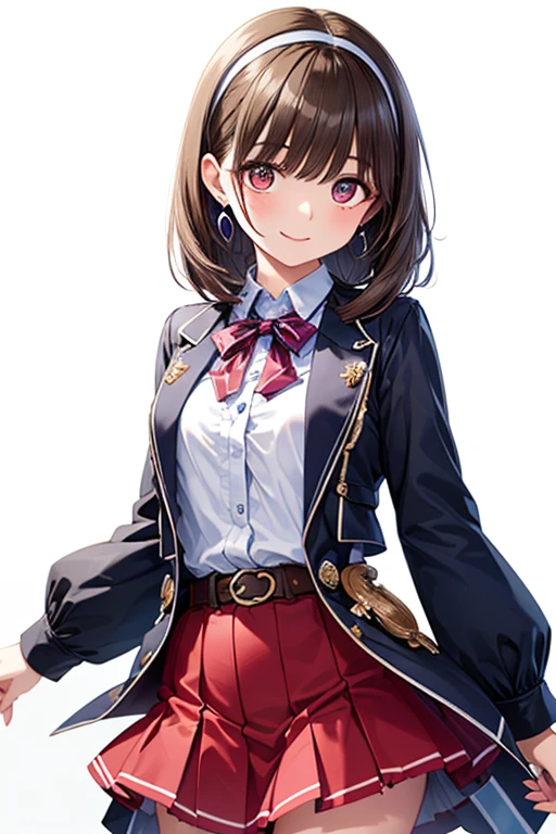 ((Tabletop, highest quality, High resolution, , Perfect Pixel, 4K,))), 1 high school girl, single, alone, Beauty、The whole body is visible、 ((Mid-wave hair, bangs, Brown Hair)), ((Brown eyes, Beautiful eyelashes, Realistic eyes)), ((Detailed face, Blushing:1.2)), ((Smooth texture:0.75, Realistic texture:0.65, Realistic:1.1, Anime CG Style)), Medium chest, Dynamic Angle, Perfect body, ((Red bow tie, , Black jacket, Open jacket, Brown cardigan, White shirt, Black Skirt, Checked skirt)), 、、Very embarrassing panic smile, looked back、Leaning forward、The wind makes all of my panties visible、Touch your buttocks with both hands、white and light blue floral lace panties、Angle from below)、