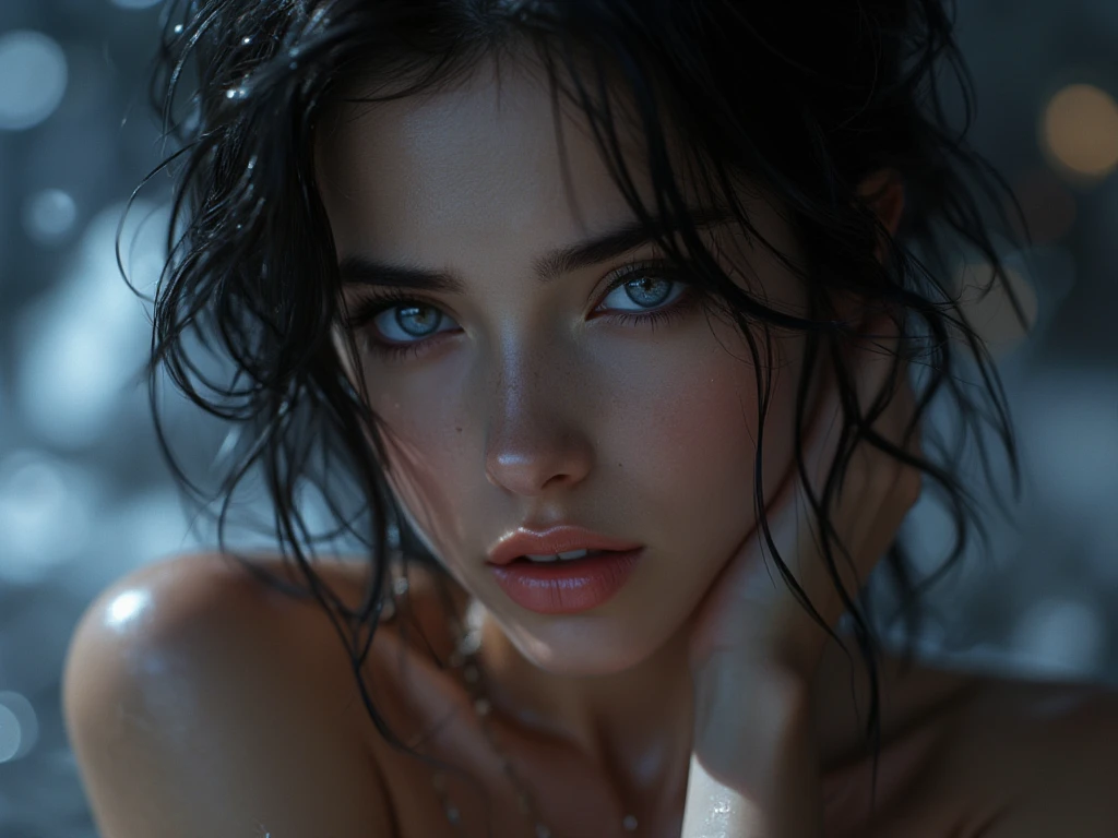 (dark shot:1.4), 80mm, gorgeous 25-year-old Mexican girl, with very big blue eyes, real breasts, very very long black hair,  soft light, sharp, exposure blend, medium shot, bokeh, (hdr:1.4), high contrast, (cinematic, teal and orange:0.85), (muted colors, dim colors, soothing tones:1.3), low saturation, (hyperdetailed:1.2), (noir:0.4), (natural skin texture, hyperrealism, soft light, sharp:1.2), (intricate details:1.12), hdr, (intricate details, hyperdetailed:1.15)