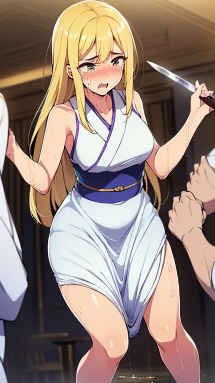 Outdoor、forest、Ripped clothes、Sweat、Hanged from a tree(Tied up with rope)、Spread your legs、sit、Showing off your armpits、blush、Angry face、Scream、pubic hair、Toned body、Medium breast、(Cowgirl creampie sex with a man:1.5)