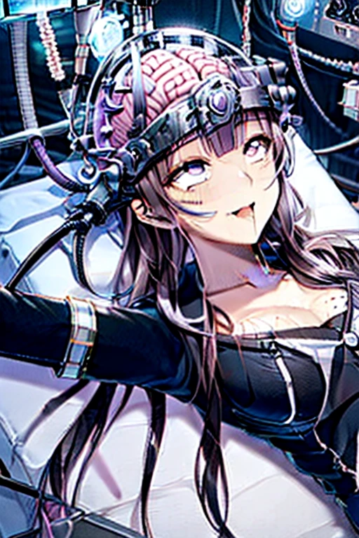 masterpiece,best quality,Very detailed,1 Girl,Solitary,scared,Panic,Miosis,Scream,Raise an eyebrow,Keep your eyes open,cry,Tears,
rest
(((laboratory, Lying in a hospital bed, Leaning back))),whole body,brain surgery,(((暴露的大brain,Equipment on the head))),((((brain,brain in head device)))),露出brain组织,Craniotomy,Open your mouth,Drool,Milky saliva,Huge bust,Superbly detailed eyes,Face with extreme detail,bust,Huge Breasts,Showing breasts,Breast protrusion,Drool,Milky saliva,乳白色的brain组织液,A thick stick is inserted into the head