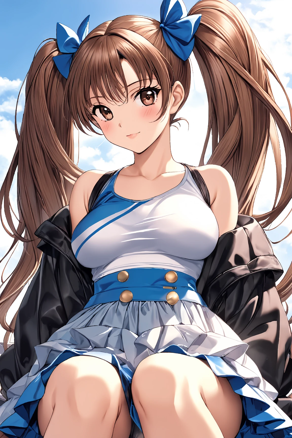 (1 girl),(high quality), (High resolution), (extremely detailed), (8K),(lower body shot), short sleeve cycling jersey, cycling half pants, perfect writing,High resolutionの美しい目,(neutral white lighting:1.2), midium breasts, brown hair, (low twintale:1.2), smile, cowboy shot, looking at viewer, eating ice cream, (white background:1)