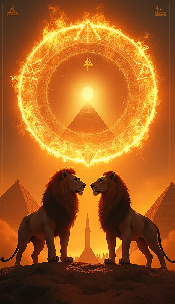 two Mayan women with their backs to a portal with a majestic golden lion on the portal inside a black moon,  convey depth. Healing lights come from the hearts of these women., one holds a bronze bowl and the other a large cocoa fruit over a ritual fire, They are sitting.. in the background women dancing.