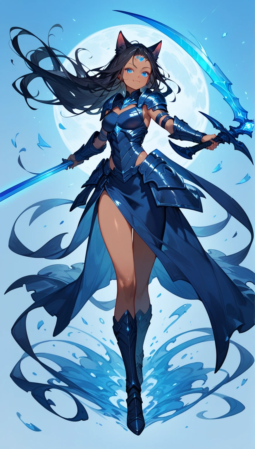 A photo of Princess Zelda from a full body shot, short Blue hair, blue eyes, dressed as a Ninja in black+neon blue with a black mask and hood with blue details, XL bust, holding a sword ice, emanating icy energy around your body. Background: gruesome cemetery at night with snow. Mortal Kombat, Unreal Engine 5, Anime, Anime style, Masterpiece, Well drawn eyes, well drawn face, well detailed eyes, well detailed face, 8k, light and shadow effect.