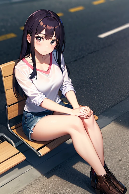 A girl sitting in bench at park