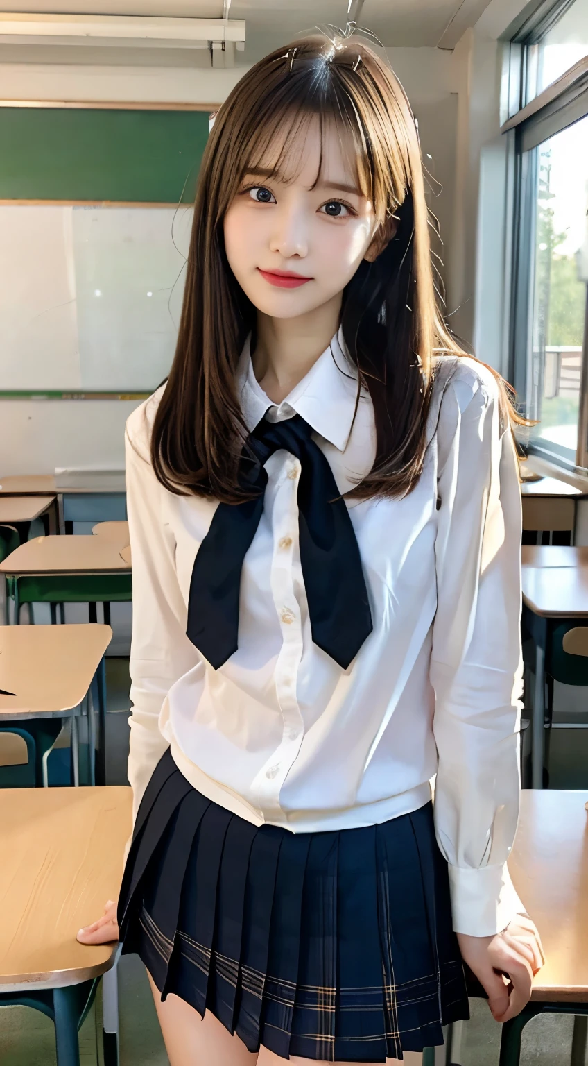 ((highest quality, masterpiece :1.3)), Photorealistic、Ultra-high resolution、Natural skin texture、Hyperrealism、Photograph from the knee up、15 year old Japanese beautiful girl、Twin tail hair、well-shaped breasts、White collared shirt and tie、mini skirt、Frightened expression