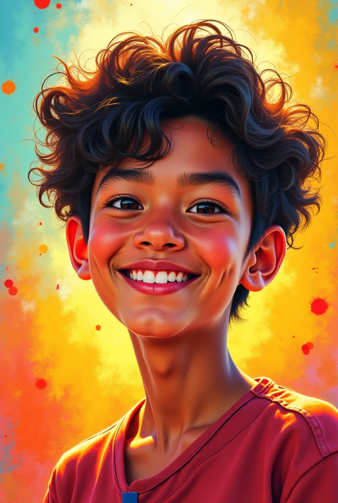 (((close-up face))). A joyful boy with short brown hair, 6yo, wearing a colorful t-shirt and shorts, running in a field of flowers during sunset, smiling happily, surrounded by blooming flowers, the golden light of the setting sun illuminating his face, capturing the essence of childhood and freedom, natural light, 35mm photograph, film, professional, 4k, highly detailed, Golden hour lighting. Depth of field F2. Rule of Thirds Composition. 