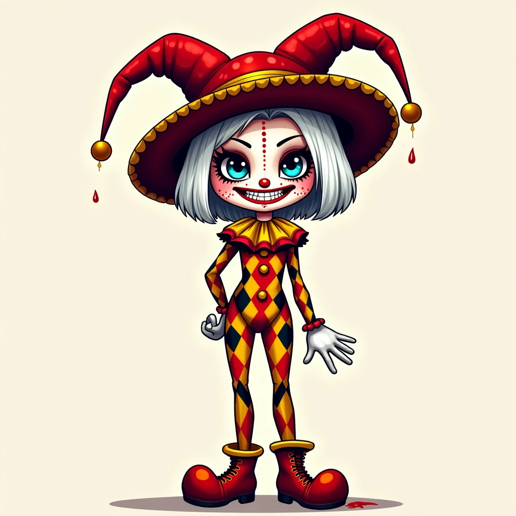 a close up of a cartoon character wearing a top hat, gerit dou, illustration daily deviation, larger than life jester personality. circus motif, creepy vibrant makeup woman, vibrant makeup woman, dancing character, hansel and gretel, high detailed 3d render character design, grayscale phtoto with red dress, animated character design, larger than life jester personality. vibrant makeup motif, beautiful female woman with red ponytail hair
