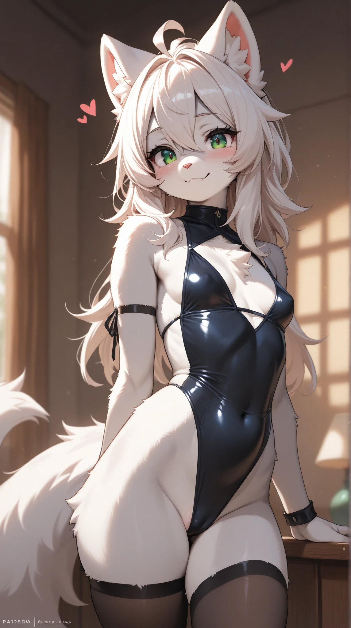 masterpiece, best quality, loona hellhound, loonaleotard, loonashorts, detailed face, detailed eyes, (slit pupils, white eyes), red sclera, happy, [smile, [spiked collar]], pentagram, fingerless gloves, shorts, digitigrade, standing, street, sunny rays 