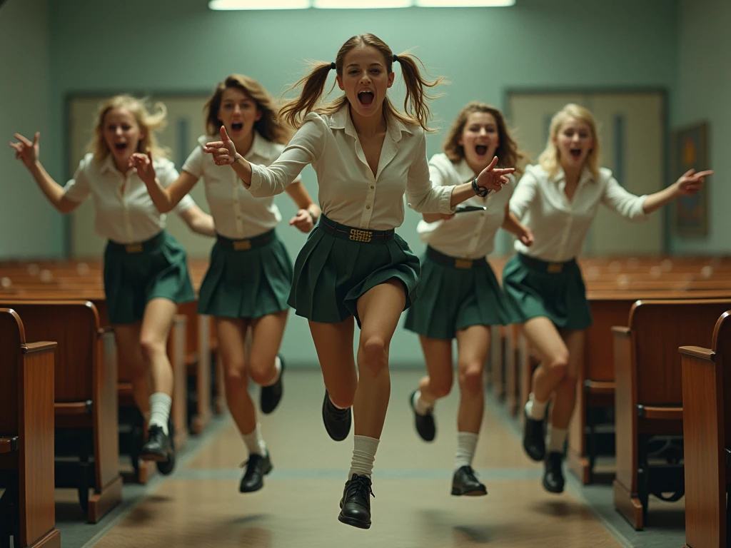 blonde girl, school uniform, school blouse, short school skirt, panicked, running, skirt flying up, sorry flying up accidentally showing pink cute briefs underwear, skirt flying up accidentally showing pink cute briefs underwear, desperate to pee, desperate to pee, running to school toilet, desperate to pee