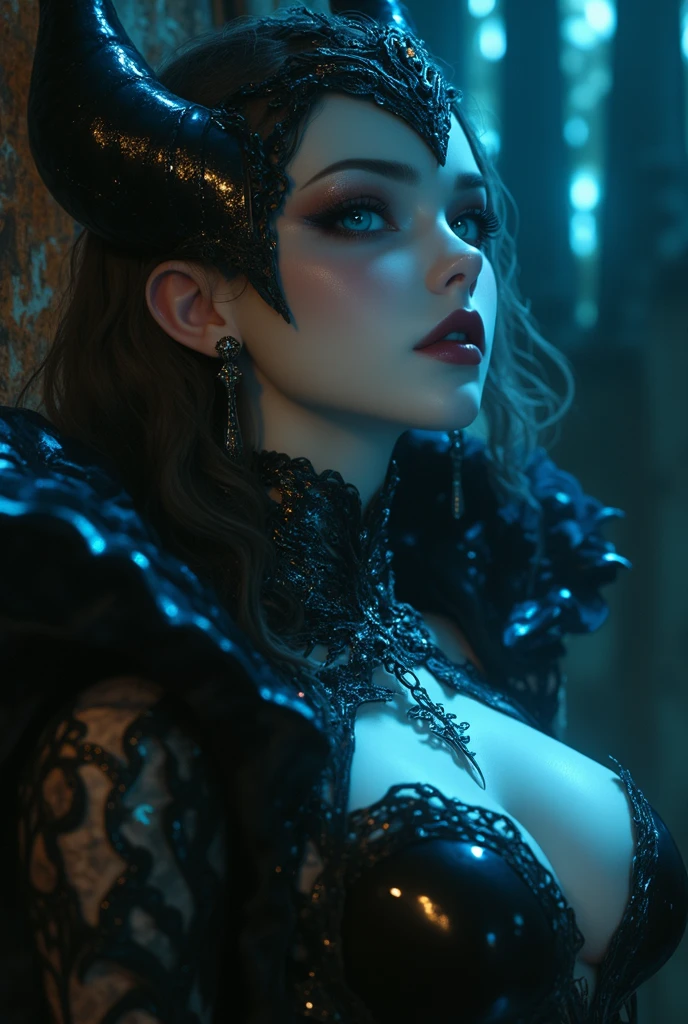 ((best quality: 1.5)) ((masterpiece)), intricate details, sharp focus, professional, real life, realistic representation of the face, ((detailed (athletic, (suntan, (black gold chinoiserie renaissance ball gown, (queen, black chrome tiara, onyx necklace, onyx earrings, humid [flat chest:small breasts:0.6])), gothic blackout eye makeup: 0.7, glowing iceblue eyes, long straight hair [bright ginger hair:black hair:0.4], smirking, smirk, shadows, black lips, outdoors, faraway castle, dark, night, moonlight)), professional lighting, photon mapping, radiosity, physically based rendering, ultra resolution, hyper-realistic)), photorealistic:1.4, hyper-realistic, 8K
