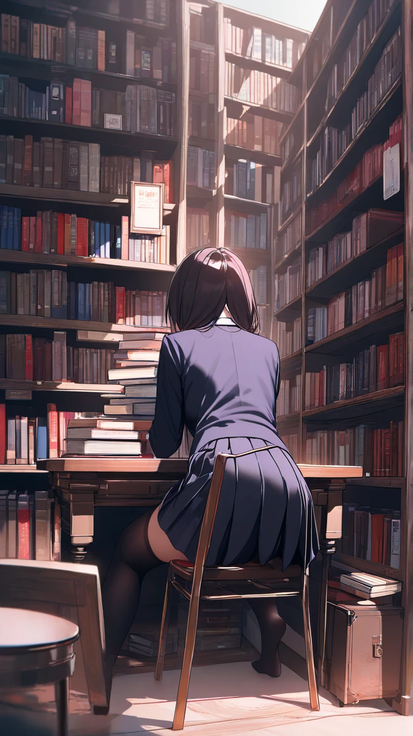 18 year old girl, 
long black hair, big eyes, sweet smile, 
naked, nude, pubic hair, 
bookstore, public bookstore, bookshelves,
facing forward,
dramatic lighting, cinematic lighting, Rembrandt lighting, 
nighttime, evening