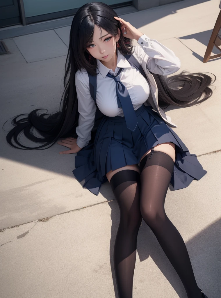 (8K, RAW, professional, best quality, masterpiece:1.2), (realistic,photorealistic:1.37), ultra-detailed, (portrait), (highest detailed skin:1.2), (highest detailed face:1.2), cinematic lighting, 1girl, pale light, 22 year old beautiful gravure idol, white blouse, blue skirt, loose wavy black hair, white ankle socks, high heels, library background --auto --s2