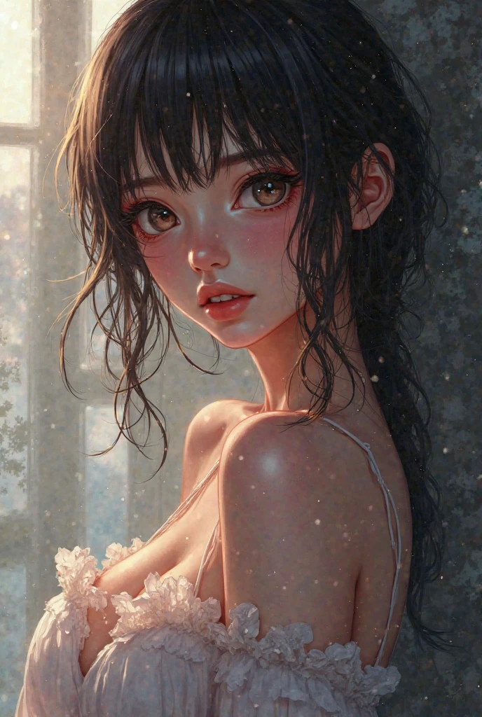 (((Masterpiece))), (((portrait))), Kujou Sara, diffused light, dynamic shadows, sharp focus, realistic, detailed, highres, absurdres, white background, no bra, photorealistic, lifelike, wet, mascara, blushing, sleeveless, youthful appearance, pee stain, white panties, (((nudist))), (((sweept bangs))), (((side braided ponytails))), (((lips apart))), (((cutest)))