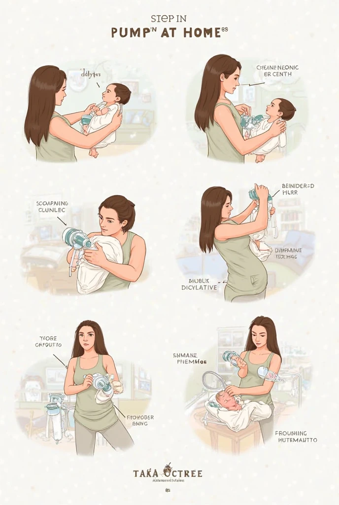 I want an image that portrays the following scenes with a teacher and her student: 1. The teacher takes the arm of student 2. The teacher kneels behind the boy. 3. A hand in the shape of a fist, with thumb inward, just above the navel 4. The teacher places her fist in the center of the child's abdomen.. 5. With the other hand of the teacher, Grab your fist to make sure you can apply enough force in compression. 6. The teacher applies compression with rapid, upward pressure., using short, sharp movements. 7. A clock that shows the passage of time 8. A crying child and food at the same time. 9. If the child expels the object and breathes well 10. Call emergency services during this process There are 10 boxes in total with the Modern and Vector animation style, with smooth, clean lines, and vibrant colors. Cartoonish but realistic. Color: Using a palette of bright and contrasting colors that are pleasant and eye-catching. FORMAT: Illustrations arranged in a book or manual style. This illustration is intended for a guidance and training manual, so it must be clear, accessible and visually appealing."