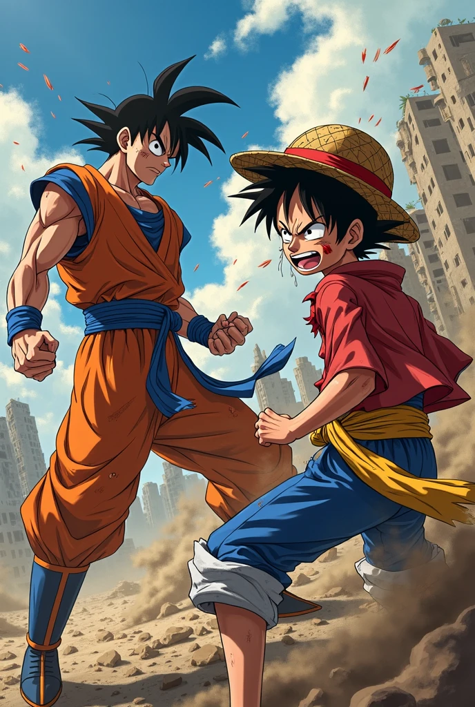 Goku vs Luffy in a Big City
