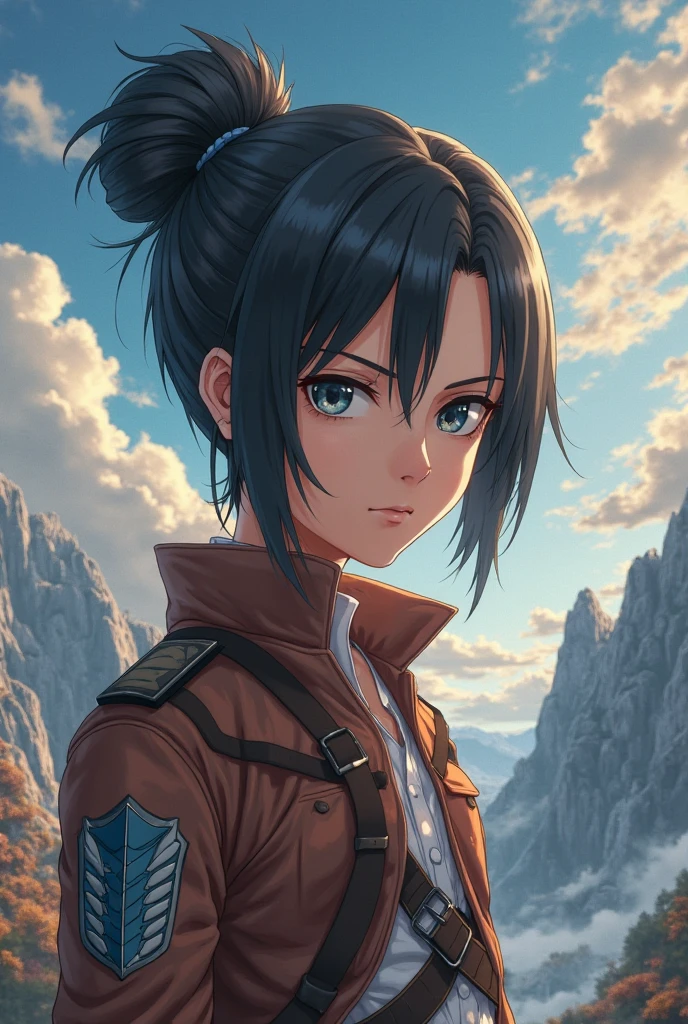 full body,waterfall background,cleavage, 4k image, (masterpiece:1.2, best quality), photorealistic, (hyperrealistic:1.2), beautiful, AOT's Mikasa
