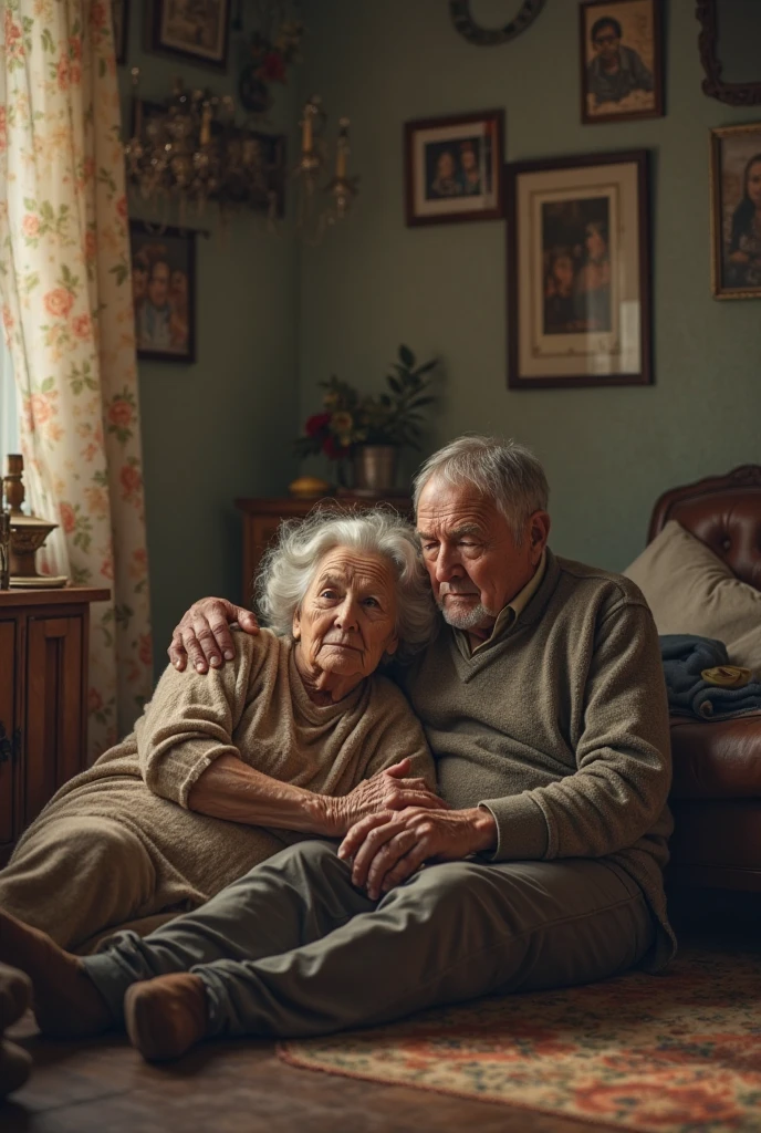 Old couple, (One old man sleeping in bed:1.4), (Sit on a chair next to the bed、Elderly woman taking care:1.3), (Sunset from the window:1.5), White curtains fluttering in the wind, The old man quietly takes my last breath, Single flower in a vase, petals falling, (8K, 16 K, Super Detail), high details, Best Quality:1.2, hight resolution, High quality, masutepiece:1.4, Anatomically correct,Detailed hand, Detailed fingers, Detailed face