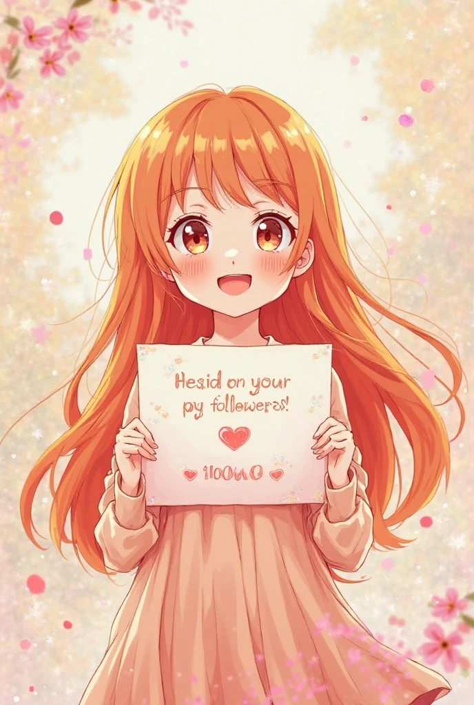 Beautiful hot anime girl with yellow wavy long hair, sexy dress, holding a white board with text "I Love big boobs" and showing it to the viewer
