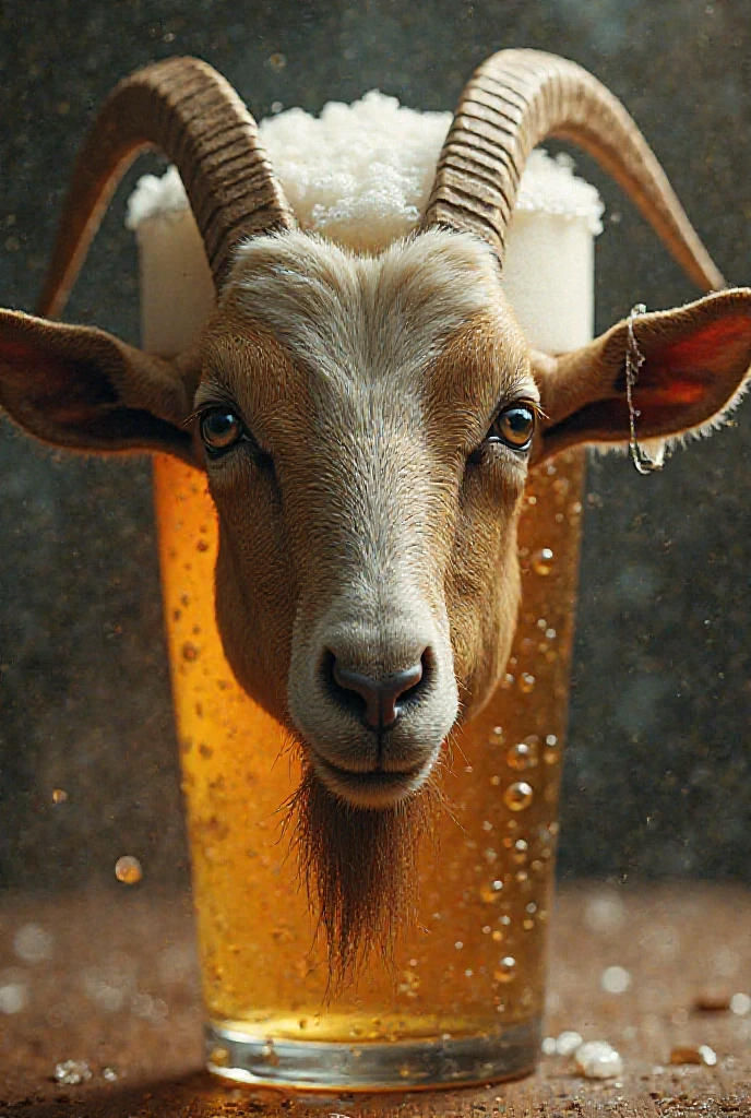 "Create a fun, cartoony logo for a bar with a goat drinking beer. The goat must have a happy and excited expression, holding a mug of sparkling beer with one paw