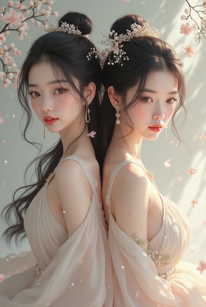 Gentle and pleasant Chinese fashion female model, (full body photo), (super exquisite and gorgeous low-cut evening dress), exquisite and sexy clavicle, charming oval face, double eyelids, smart peach blossom eyes, pink lips, small nose, bare shoulders , focusing on the face, close-up of the face, ultra-high-definition, super details, elegant standing posture