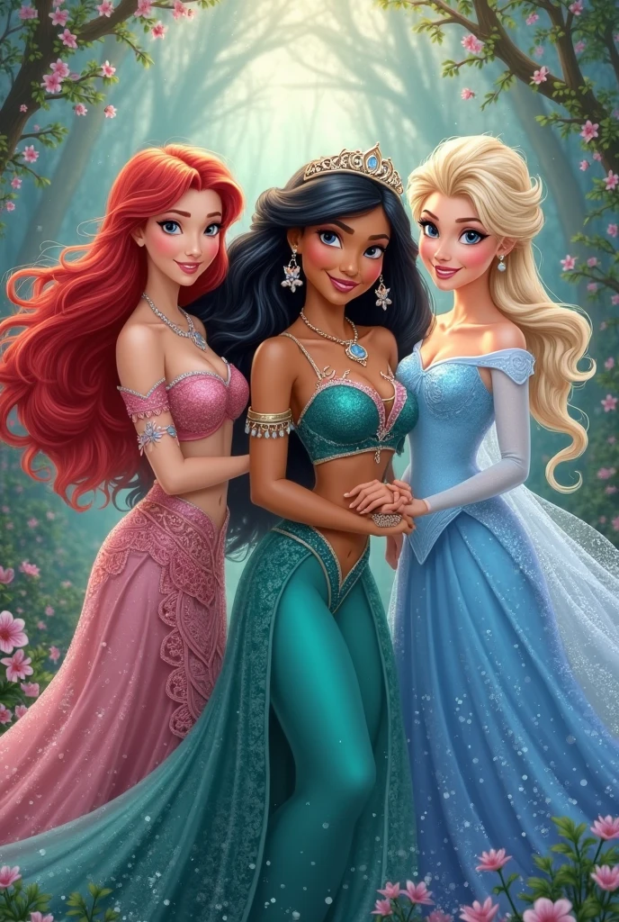 Disney princesses naked without clothes Rapunzel Moana Ariel Snow White Anna and Elsa