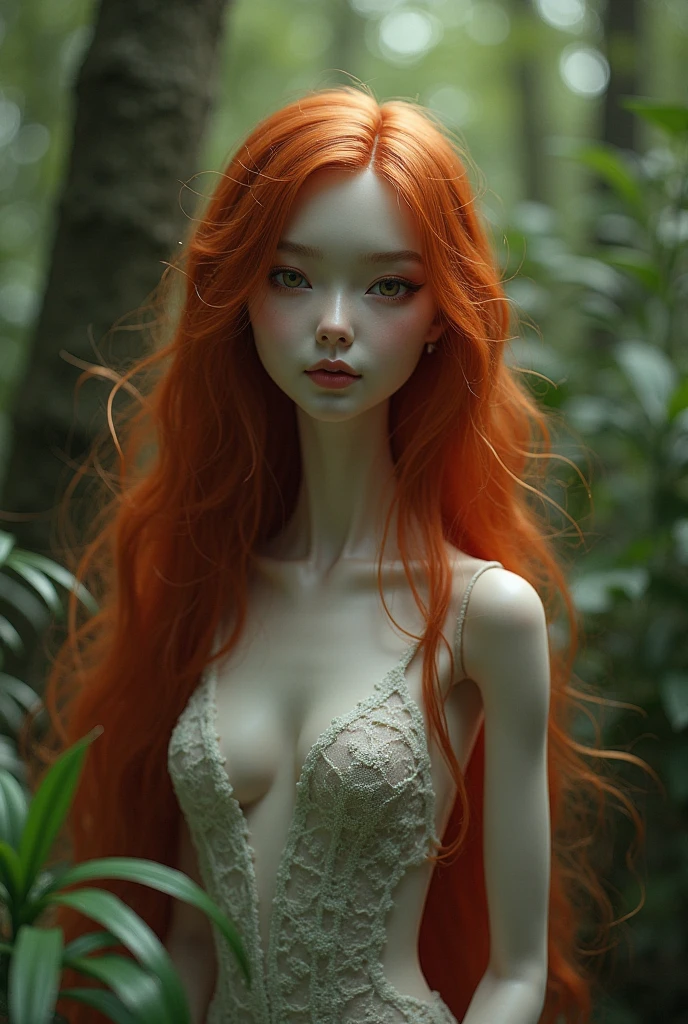 Small Sexy redhead nude drawf very small in Forest on knees bald pussy