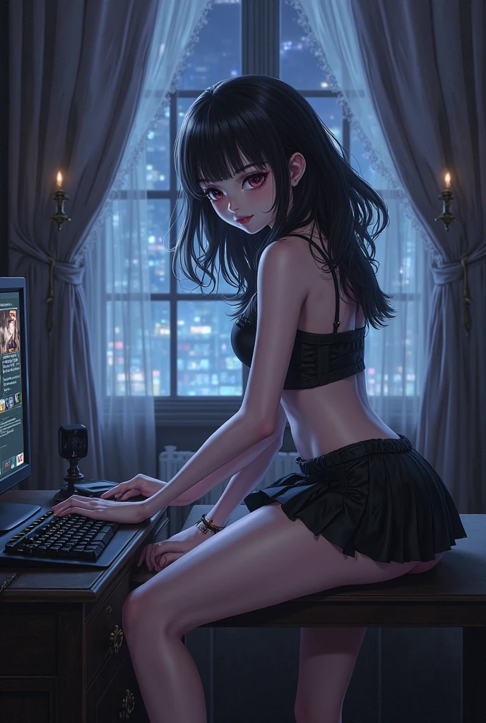 Happy girl, at centre, looking at the camera in, nearing perfection, dynamic, (Blues and very detailed, digitial painting, art stations, concept-art, smooth private parts, Focus sharp, illustratio, Artwork by Carne Griffiths and Wadim Kashin, 详细的脸, 4K lace stockingig breasts enchanting。