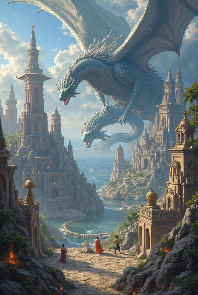 Watercolor illustration of a double exposure featuring an enigmatic locale steeped in ancient legends and belonging to the realm of fairy tales, where dragons guard their hoards of precious gemstones, display of complex sketch, multi-layered depiction of ancient treasures, enigmatic beasts casting mystical allure, centered expressive masterpiece, illustrated mystical creatures interwoven with the stellar scenery of remote galaxies, trending on artstation, accent