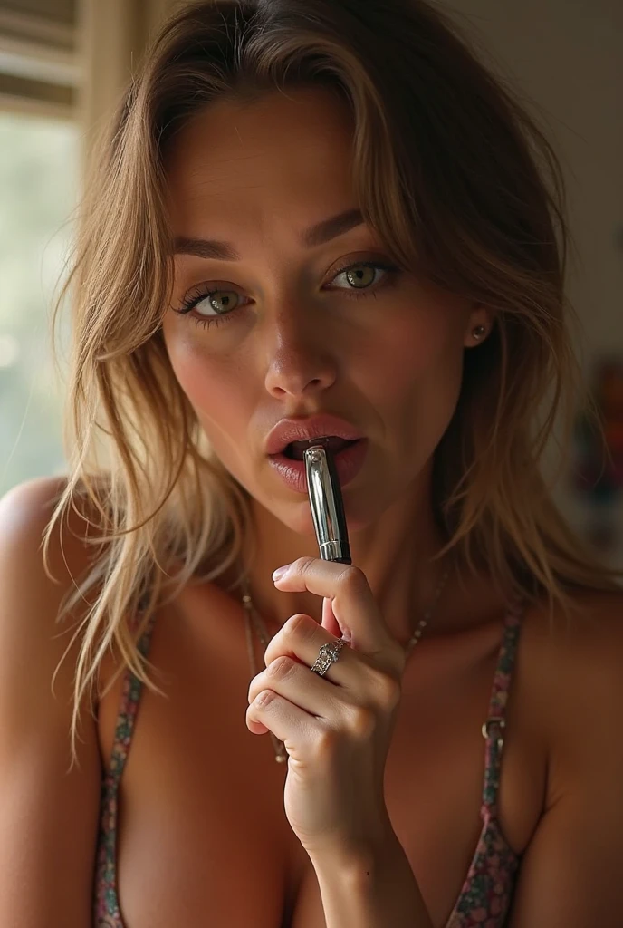 A beautiful girl, giving blowjob with cock 