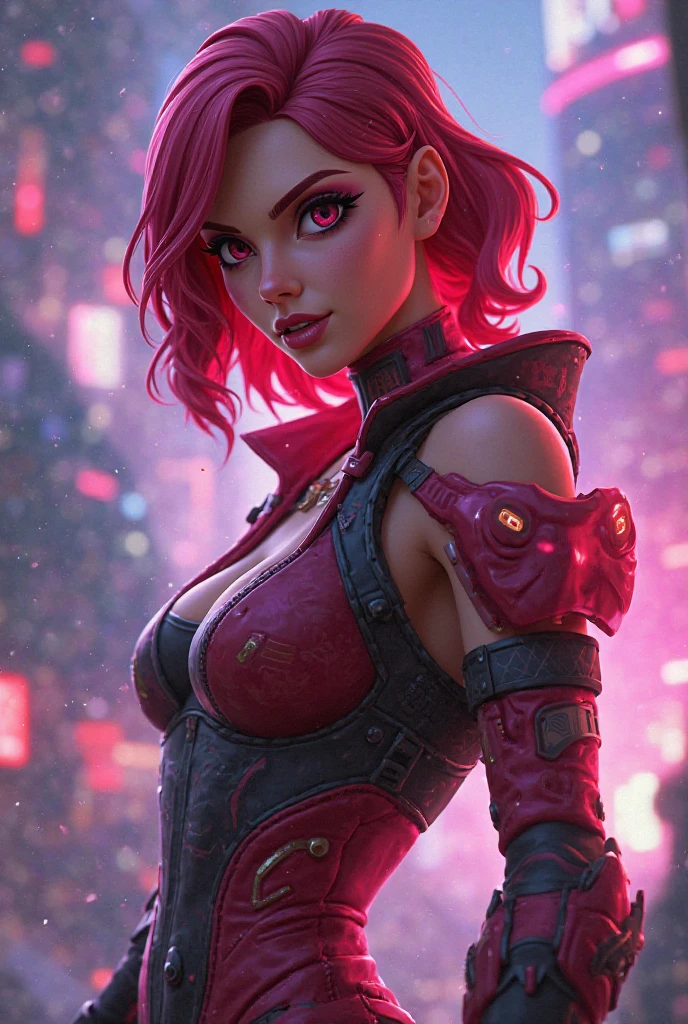 There is futuristic sreet in the middle of it stand beautiful elf female, she have green eyes, long pointy ears with lot of piercing, juicy red lips and daek purple eye shadows, her hair is bloody red , she dressed in lomg sexy dress with fur, She have cybernetic arms with sharp claws, and tatoos on her body, (ultra high quality sifi fantasy art. cyberpunk fantasy style, masterpiece, ultra highquality character design, 8k quality anime art, top quality wallpaper illustration, detailed ultra high quality acurate face, highquality design and acurate physic)
