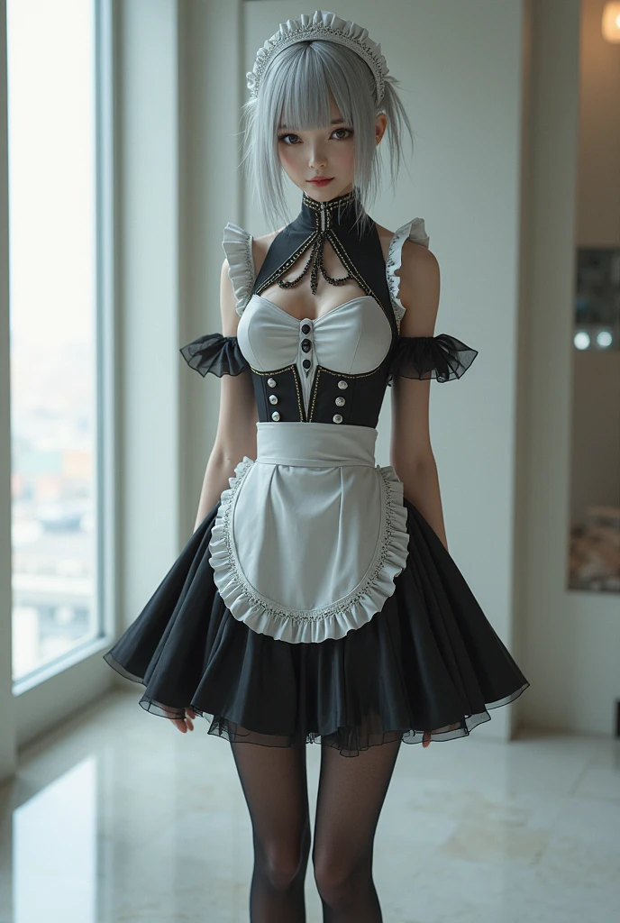 Masterpiece, best quality, 16k resolution, NVIDIA RTX Ray Tracing technology, Create a 4K resolution, ultra-realistic, and extremely detailed artwork, award winning, retina, soft light, sharp focus.(hyper-realistic:1.4) , (medium shot:1.5)

Rem from rezero, (remrin), cute, lustrous skin, enchanting gaze, blue hair, short hair, (hair over one eye:1.3), blue eyes, roswaal mansion maid uniform, black skirt, garter belt, intricate lace, apron, white thighhighs, looking at viewer, strongly ashamed, embarrased, blushing, epic, cinematic, dramatic, reflective, shining, purple glow, big breasts, cleavage, sexy, modeling pose, turned

smooth perfect skin, smooth_skin

Beautiful、(red blush)、big breasts, 

FULL BODY SHOT, ultra wide angle, textured skin, face detail, clean skin, perfect hands, perfect anatomy, anatomically correct