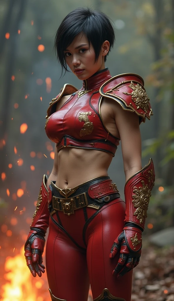 attire, Very short hair fit Woman wearing armor chun li cosplay, Womanly, impossibly small tiny waist abs waistline, circumference of lower extremities far exceeds 80 inches hips, she has massively immense hip measurements, with the worlds largest buttocks, location random, intense detail, bold leggings, hyper realistic, A bottom-heavy, superior body part, voluptuous lower body, feminine figure, portraits, Reductionist form, mujercore, bold lines, in the style of Mike Campau, Iris Van Herpen, Howard Schatz, Russian-Western, an Inferior Physical Goddess