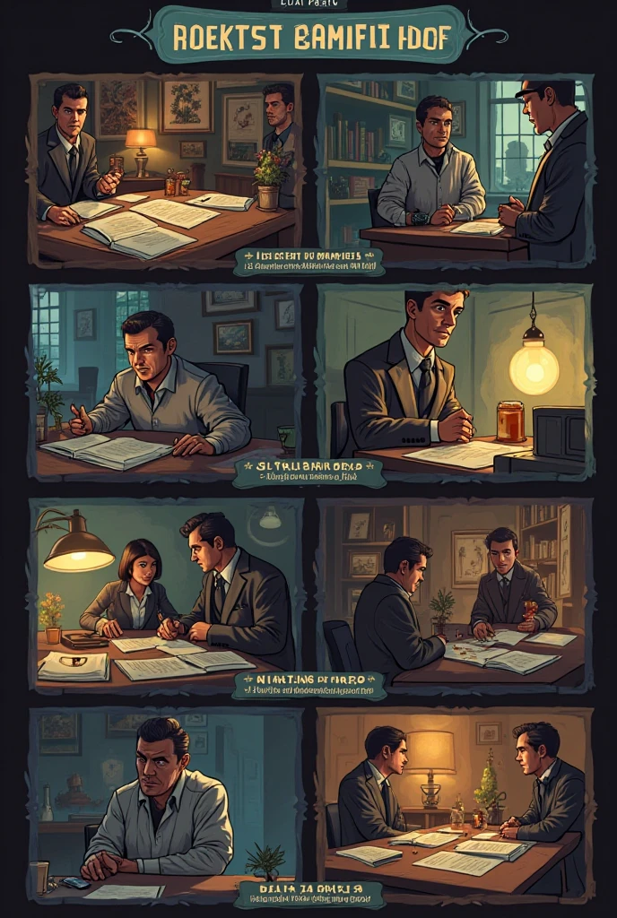 Indian police offer girls meets her superior who is reading a book. When she enter the room he suddenly close the book in a suspension, ask her to take her site
Make a storyboard in black and white in 8 mages pannels for a movie
