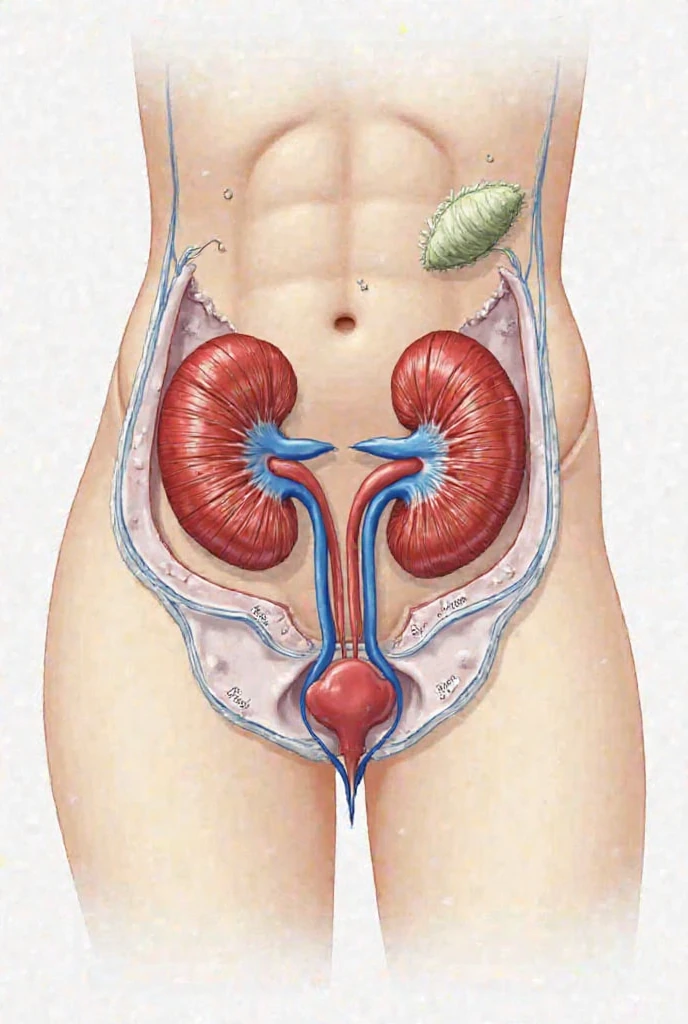 Help me create an image about glomerular filtration of urine well explained , where the leak occurs, as it happens, why does it happen tell me where and what parts everything