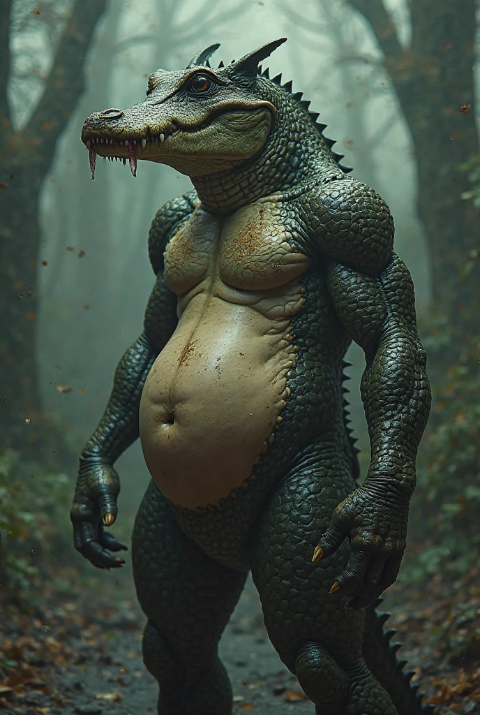sweat drops, photography, (cool posing:1.1025), smooth skin, ultra realism shading, anthro, sweaty, gator, photorealistic, fat cock, gigantic balls, black latex suit, suggestive, (rembrandt:1.1025), huge pecs, (sweaty:1.7), warrior, biceps, hunk, muscle gut, overweight, chubby, nsfw, in a swamp, tail, ((low angle camera)), ((crotch focus))