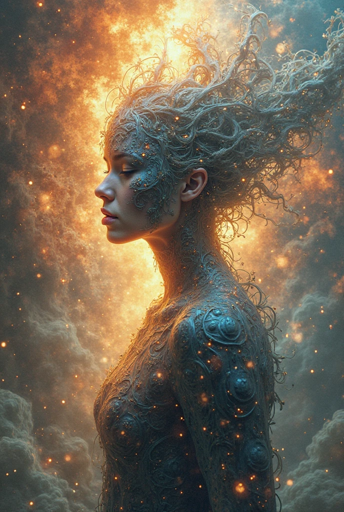 Cosmic Death Figure, olhos claros brilhantes, Biomechanicals, estranho, assustador, Pesadelo, cores muito brilhantes, light particles, com luz brilhante, Mshiff, Arte do papel de parede, Papel de parede UHD