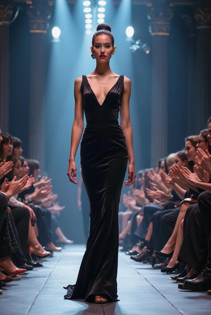 Place her backstage at a prestigious fashion week event, amidst bustling models, designers, and photographers. She wears haute couture or avant-garde fashion, embodying the epitome of style and sophistication while providing her audience with exclusive behind-the-scenes access to the fashion world.