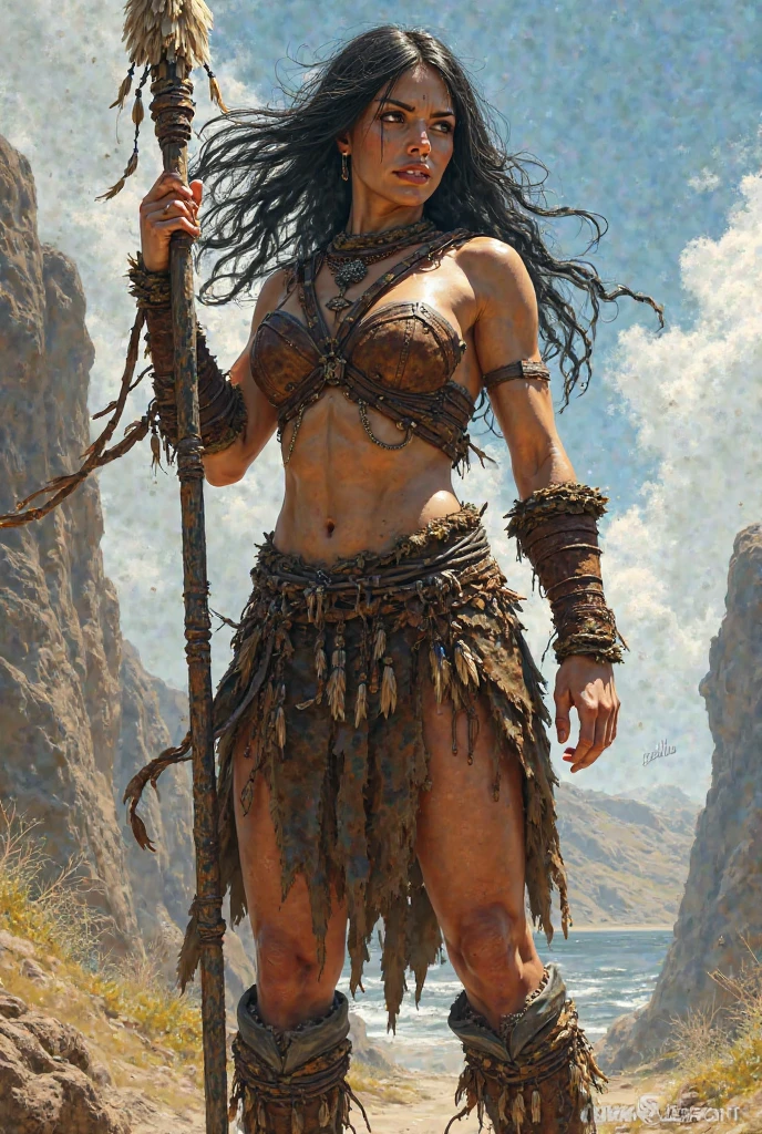 painting of a woman in a bikini holding an ax on a mountain, fijar. lord of daggers, inspirado por Jens Ferdinand Willumsen, pintura digital mito griego, inspired por Roberto Ferri, Una mujer Berserker muy hermosa, con hacha, Portrait of a Barbarian Woman, Pudica pose estilo bouguereau, por Roberto Ferri, inspirado por Francesco Hayez