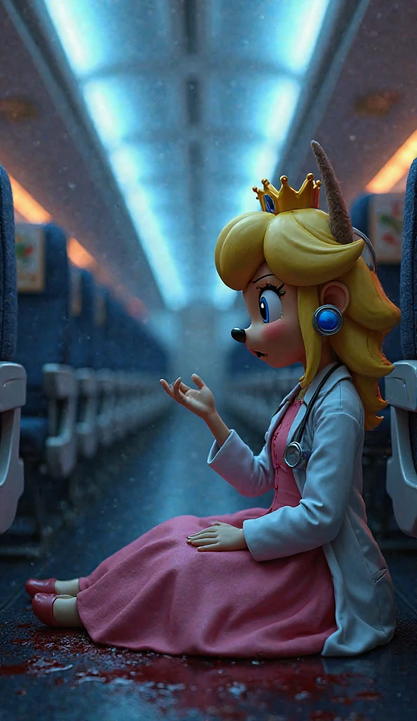 a blonde woman dressed as Princess Peach standing next to Walter White, both are recording vocals in a vocal booth, VHS low quality footage style