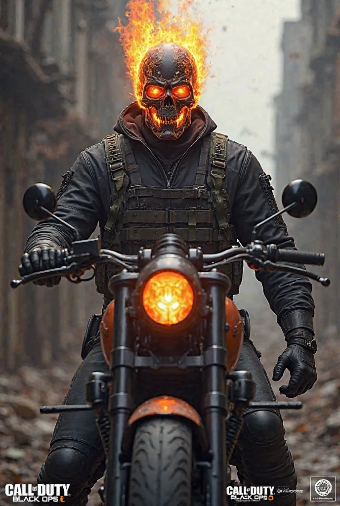 Simon Riley on a motorcycle looking forward saying "Hello"